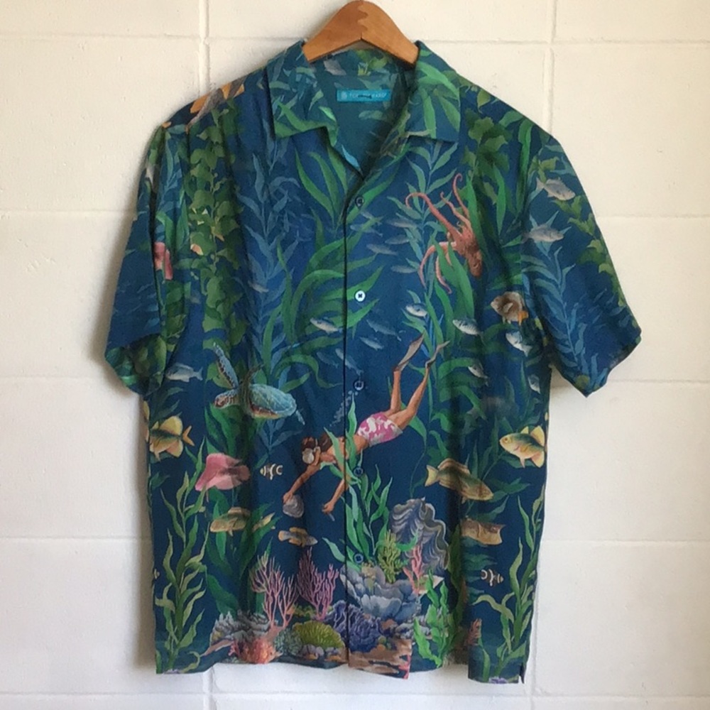 Tori Richard Blue and Green Casual Button Down Shirt
